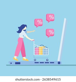 illustration with the concept of a woman shopping online