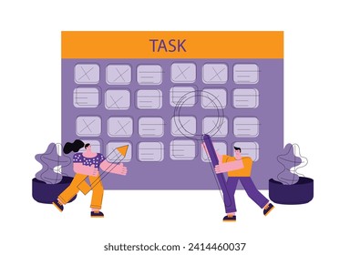 Illustration concept of a worker making a plan or schedule for their work or project