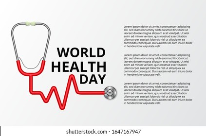 Illustration concept of world health day. Stethoscope with heartbeat pulse. poster banner template