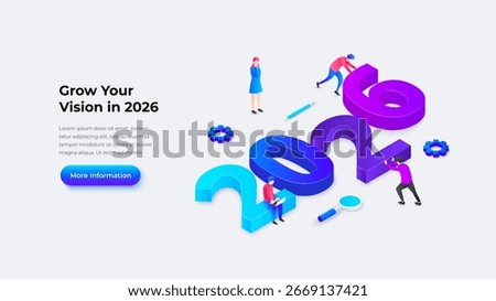Illustration concept of the year 2026 showcasing teamwork, innovation, and business growth using vibrant colors and creative design elements to inspire future opportunities and collaborations