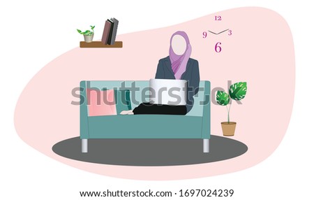 illustration concept of young womаn or freelancers working on laptops at home