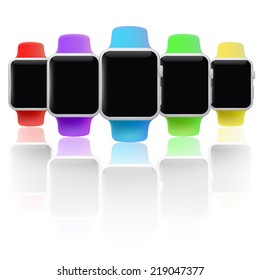 Illustration of a conceptual smart watch with different colors