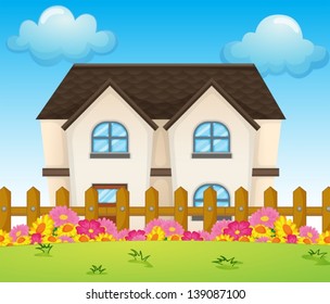 Illustration of a concrete house inside the fence