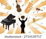 An illustration of a conductor conducting an orchestra.