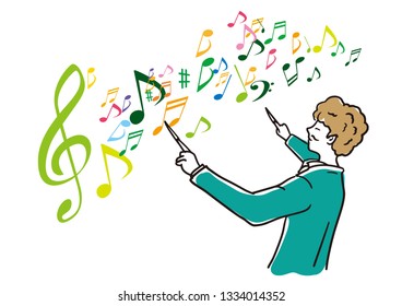 Illustration of a conductor directing music