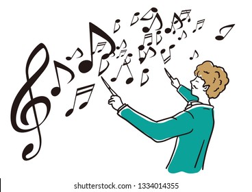 Illustration of a conductor directing music