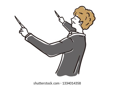 Illustration of a conductor directing music