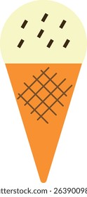 Illustration of a cone ice cream (chocolate chip vanilla) icon