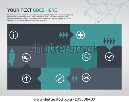 Illustration with conected boxes and icons