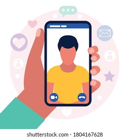 Illustration of conference video call, video call to a friend, study online, business meeting. Colorful flat vector illustration.