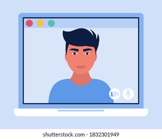 Illustration of conference video call, video call to a friend, study online, business meeting. Colorful flat vector illustration