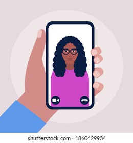 Illustration of conference video call, video call to a friend, study online, business meeting. Colorful flat vector illustration.