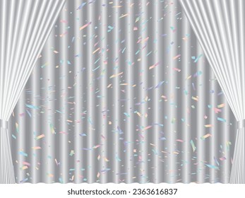 Illustration of confetti and curtains