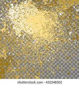 Illustration of confetti explosion effect isolated on transparent gray background. Space star explosion of paint splatter. Gold splash abstract background, blob frame vector illustration.