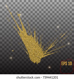 Illustration of confetti explosion effect isolated on transparent gray background. Space star explosion of paint splatter. Gold splash abstract background, blob frame vector illustration.