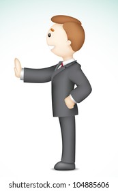 illustration of confident 3d business man in vector standing showing stop gesture