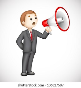 illustration of confident 3d business man in vector announcing with megaphone