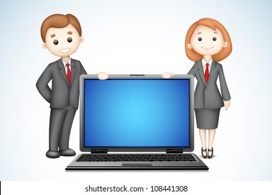 illustration of confident 3d business people in vector with laptop