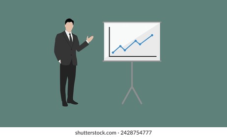 Illustration of confident businessman delivering a presentation with chart