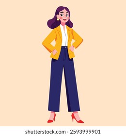 illustration of confident businesswoman in yellow vest