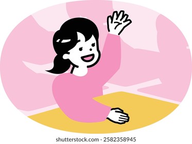 Illustration of a confident elementary school girl raising her hand in a cram school class: Children who shine even at school