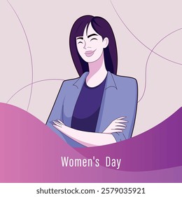 illustration of confident and empowered smiling woman with abstract background
