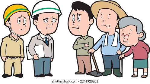 Illustration of conflicting construction contractors and residents