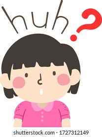 Illustration of a Confused Kid Saying Huh with Question Mark