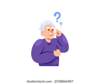 illustration of a confused looking grandfather. symptoms of memory disorder. amnesia, dementia, or Alzheimer's. memory problems and easy forgetting. flat style character design. elements