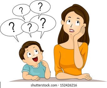 Illustration of a Confused Mom Thinking About How to Respond to Her Son's Questions