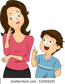 Illustration of a Confused Mom Thinking About How to Respond to Her Son's Questions