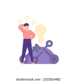 Illustration Of A Confused Person To Choose The Correct Key. The Concept Or Metaphor Of Forgot Password, Looking For An Answer. Login Or Sign In. Flat Cartoon Style. Vector Design. Landing Page, Ui