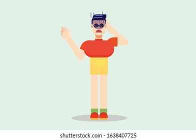 An illustration of confuses Asian man. A vector of Chinese characters, this illustration can use as a sticker also. 