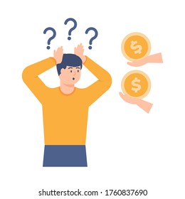 illustration of confusion because people get a coin suddenly. the concept of a surprise gift, a bribe, a jackpot, a tip. flat design. can be used for elements, landing pages, UI, websites.