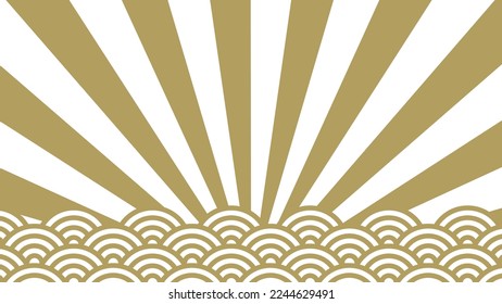 Illustration of congratulatory background of Japanese Pattern Sunburst and Blue Sea Waves