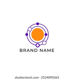 ILUSTRAÇÃO CÍRCULO CONECTADO PLANO ROXO COR LARANJA. TECNOLOGIA ÍCONE MODELO ELEMENTO DE DESIGN SIMPLES VETOR