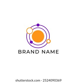 ILLUSTRATION CONNECTED CIRCLE FLAT PURPLE ORANGE COLOR. TECH LOGO ICON TEMPLATE SIMPLE DESIGN ELEMENT VECTOR