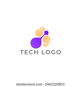 ILUSTRACIÓN CÍRCULO CONECTADO DEGRADADO PÚRPURA COLOR NARANJA CON PUNTO TECH LOGO ICONO PLANTILLA DISEÑO SIMPLE ELEMENTO VECTOR