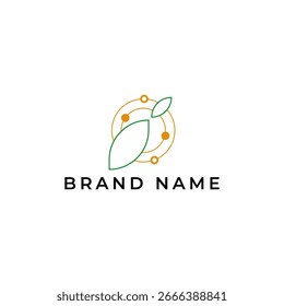 ILUSTRACIÓN CÍRCULO CONECTADO CON HOJA NARANJA COLOR VERDE TECH LOGO ICONO PLANTILLA ELEMENTO DE DISEÑO SIMPLE VECTOR