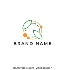 ILUSTRACIÓN CÍRCULO CONECTADO CON HOJA NARANJA COLOR VERDE TECH LOGO ICONO PLANTILLA ELEMENTO DE DISEÑO SIMPLE VECTOR