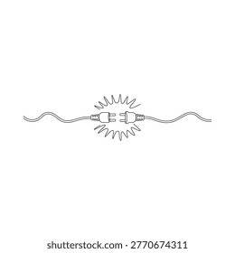 Illustration of connected electrical plugs with a wavy distorted cable