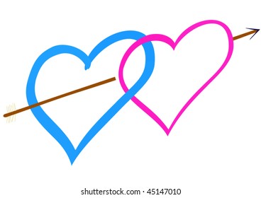 The illustration, the connected hearts on a white background.