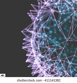 Illustration with Connected Lines and Dots. Glowing Grid. Connection Structure. Wireframe Vector Illustration.