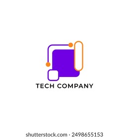 ILLUSTRATION CONNECTED SQUARE PURPLE ORANGE FLAT COLOR TECH LOGO ICON TEMPLATE SIMPLE DESIGN ELEMENT VECTOR