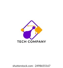 ILLUSTRATION CONNECTED SQUARE PURPLE ORANGE FLAT COLOR TECH LOGO ICON TEMPLATE SIMPLE DESIGN ELEMENT VECTOR