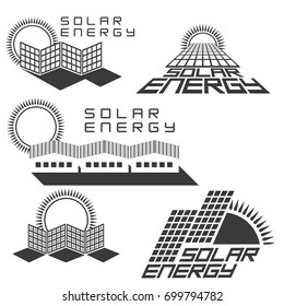 An illustration consisting of five images of solar panels in the form of a logo