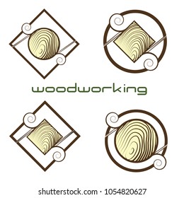 

an illustration consisting of four images of a chisel plowing a tree and the inscription "woodworking"