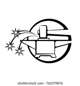 illustration consisting of an image of an anvil and a hammer in the form of a symbol or logo