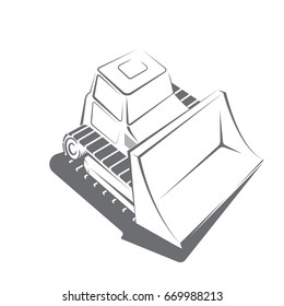 Illustration consisting of an image of a bulldozer in the form of a logo