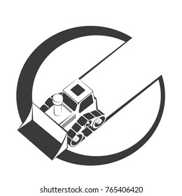 Illustration consisting of an image of a bulldozer in the form of a logo
